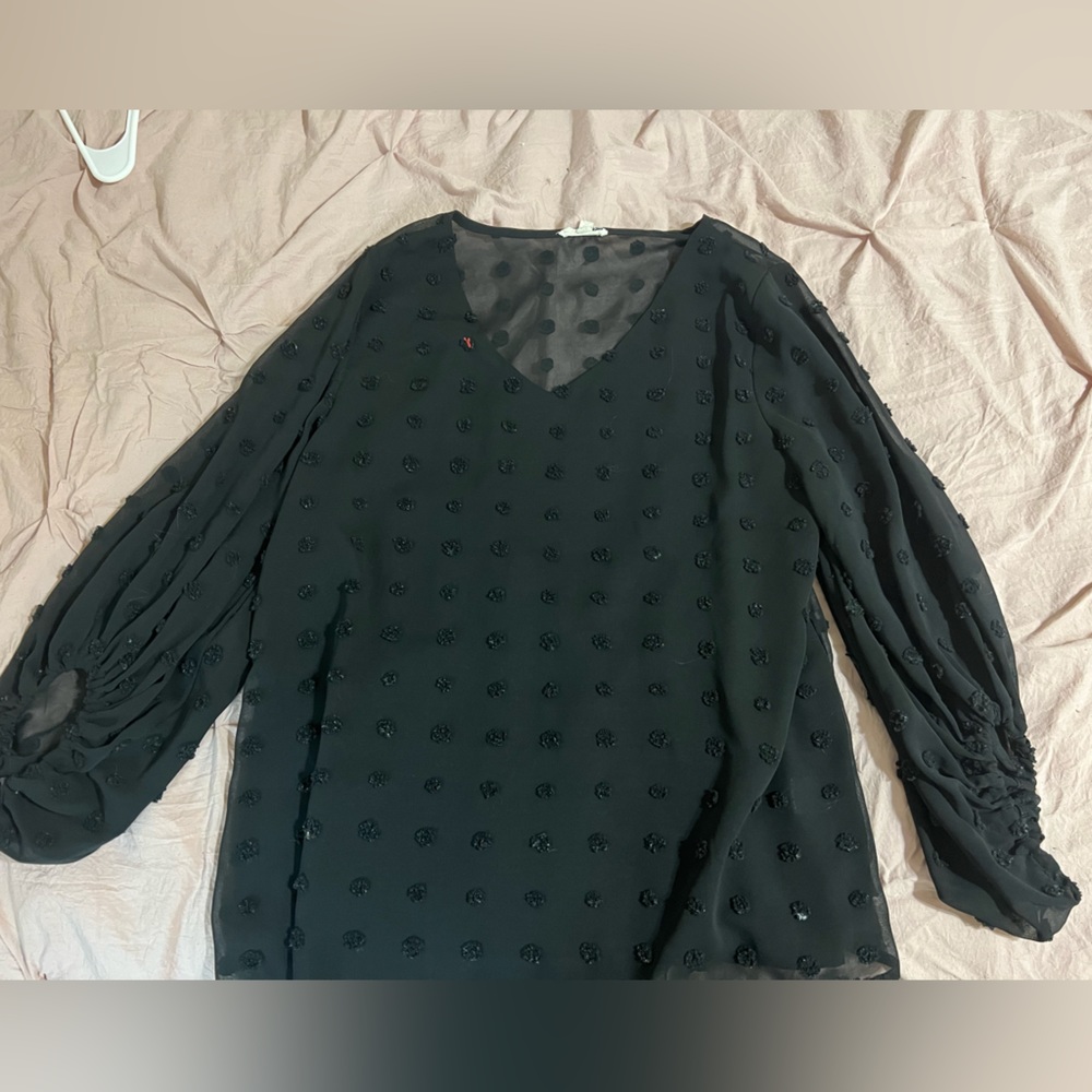 Black Swiss dot blouse